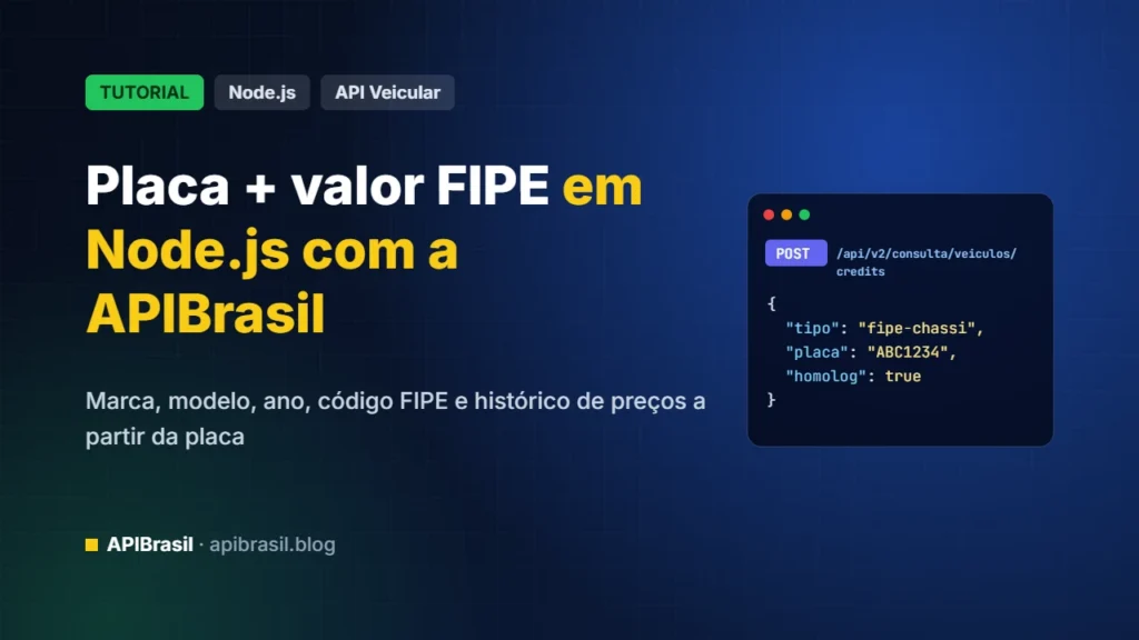 Consulta de placa com valor FIPE em Node.js usando a APIBrasil