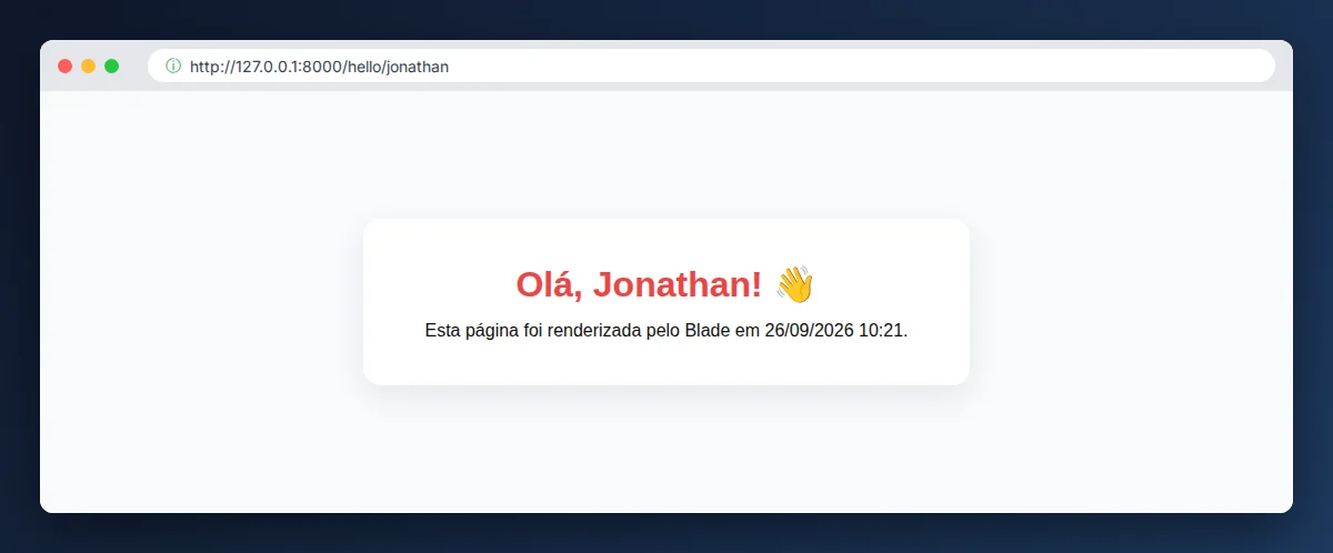 Página Blade exibindo Olá Jonathan no navegador