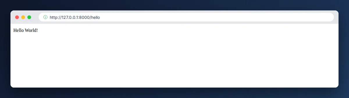 Navegador exibindo Hello World na rota /hello do Laravel